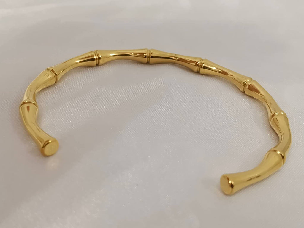 Open bamboo bracelet stainless steel gold plated 18K PVD