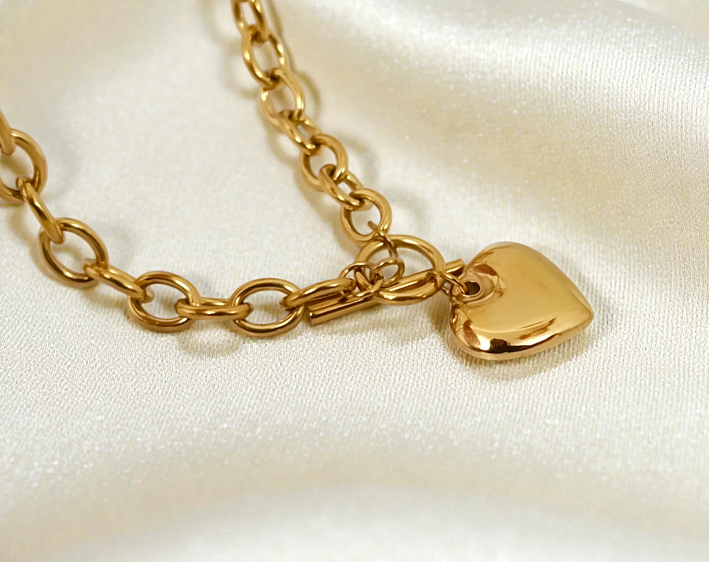 Thick heart necklace stainless steel 18K gold plated