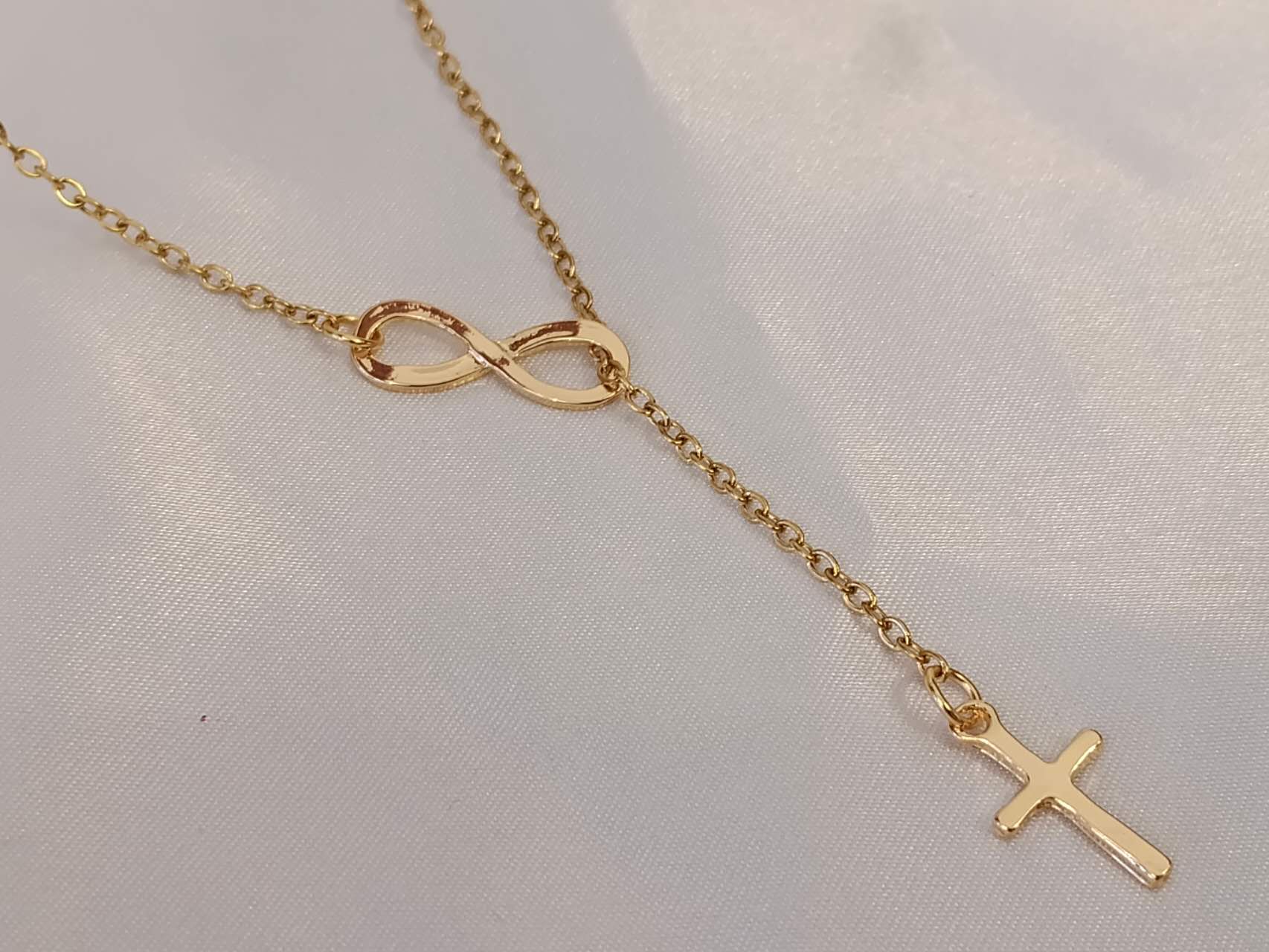 Necklace and cross infinity stainless steel 18K gold plated PVD