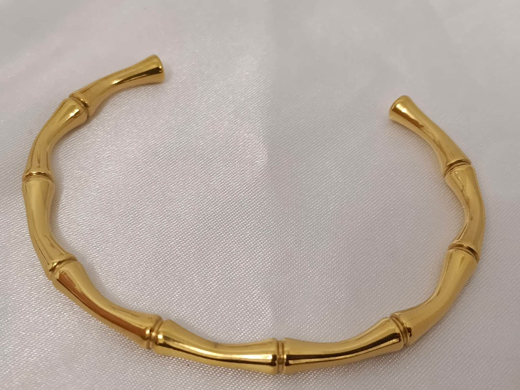 Open bamboo bracelet stainless steel gold plated 18K PVD