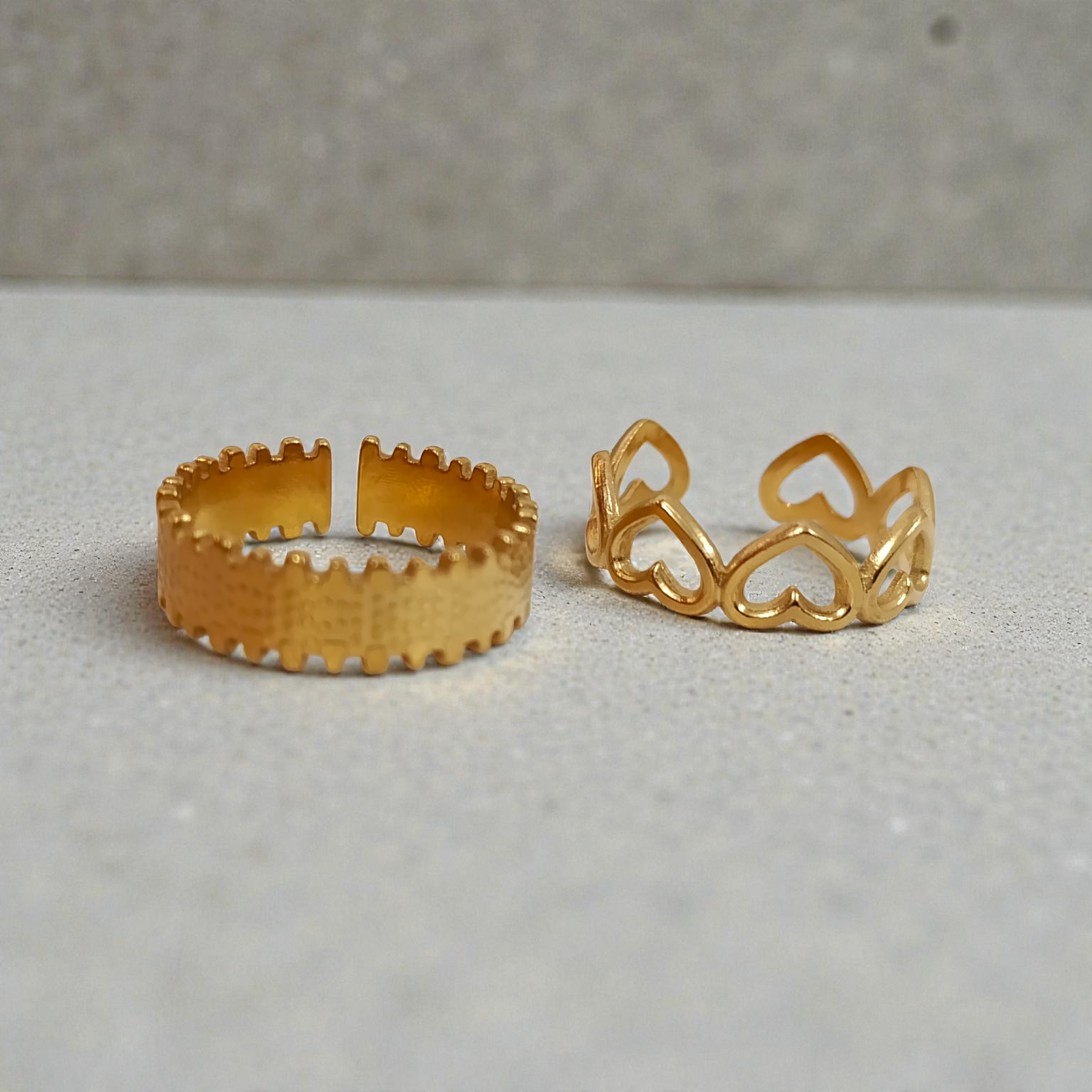 Adjustable heart rings stainless steel 18K gold plated