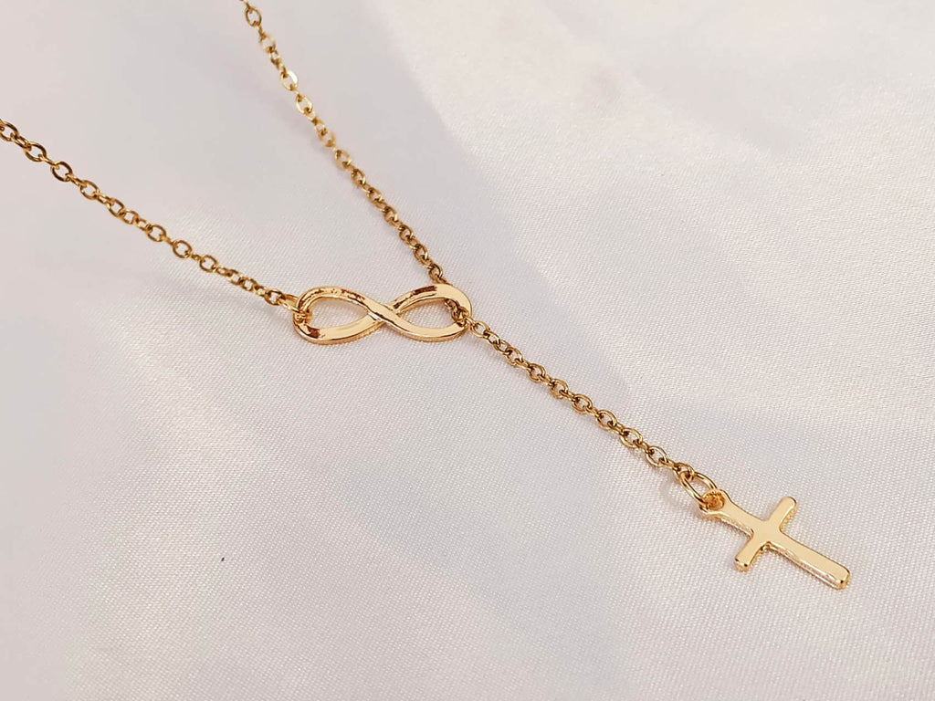 Necklace and cross infinity stainless steel 18K gold plated PVD