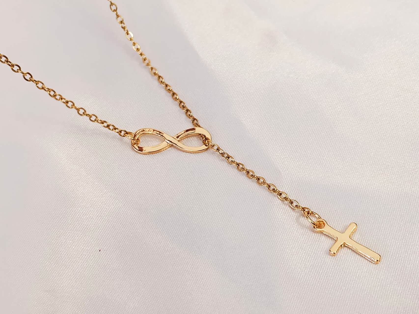 Necklace and cross infinity stainless steel 18K gold plated PVD