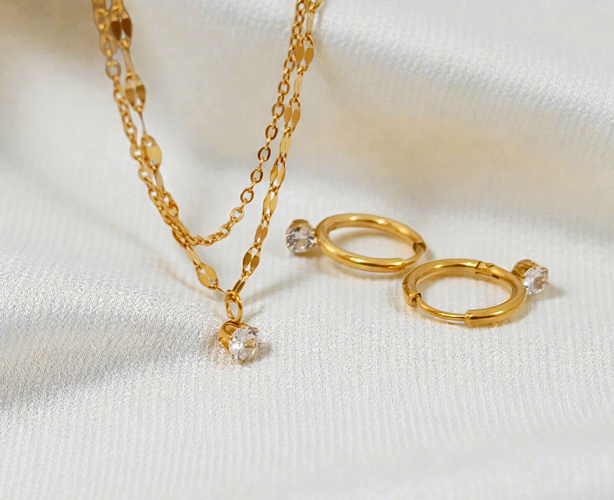 Jewelry set zirconia necklace stainless steel earrings