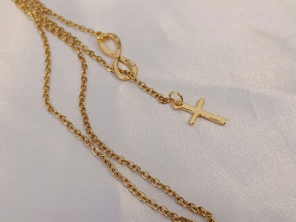 Necklace and cross infinity stainless steel 18K gold plated PVD