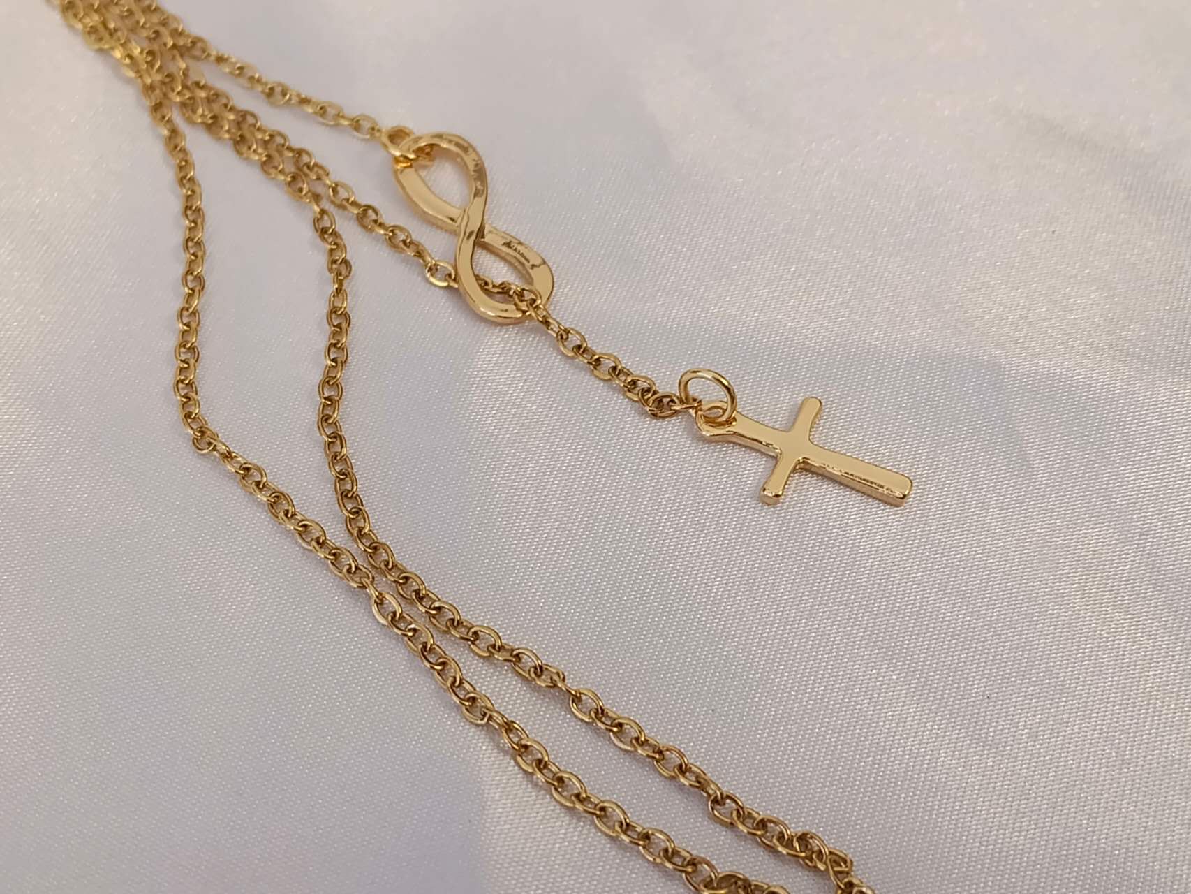 Necklace and cross infinity stainless steel 18K gold plated PVD