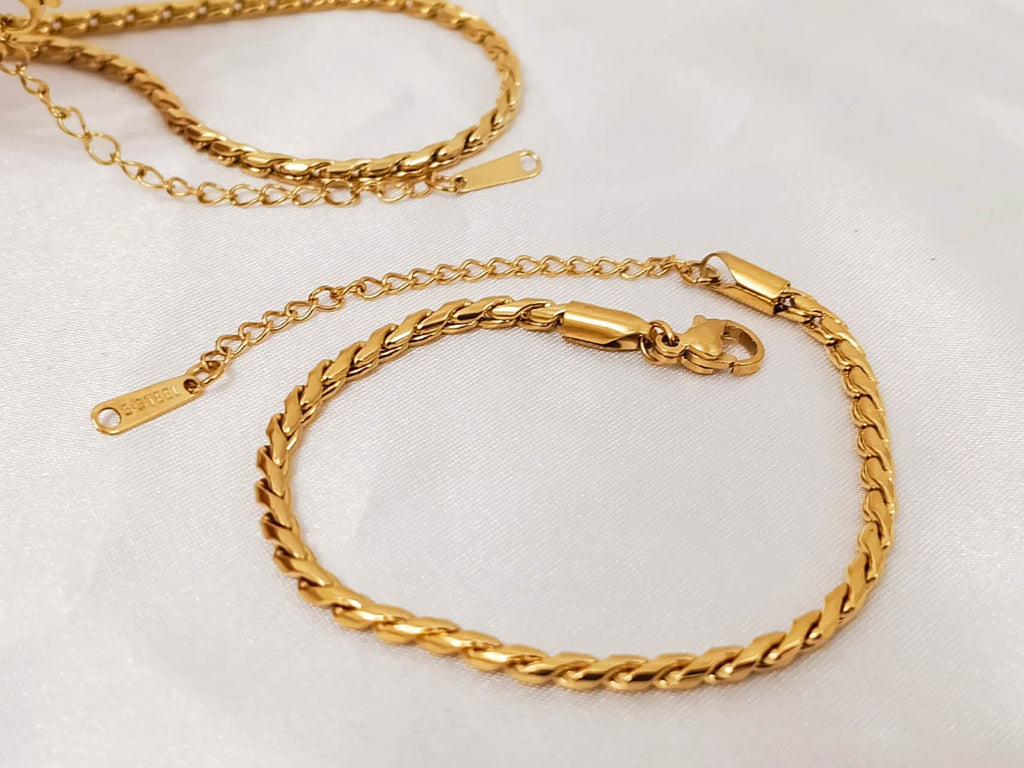 Jewelry set necklace and bracelet stainless steel 18K gold plated PVD