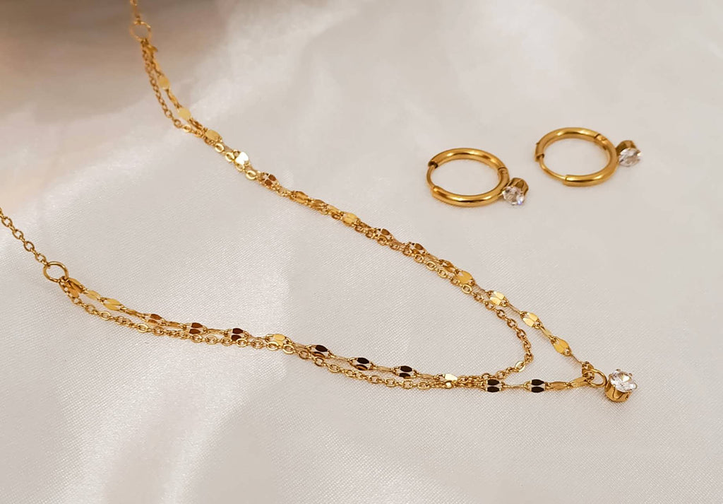 Jewelry set zirconia necklace stainless steel earrings