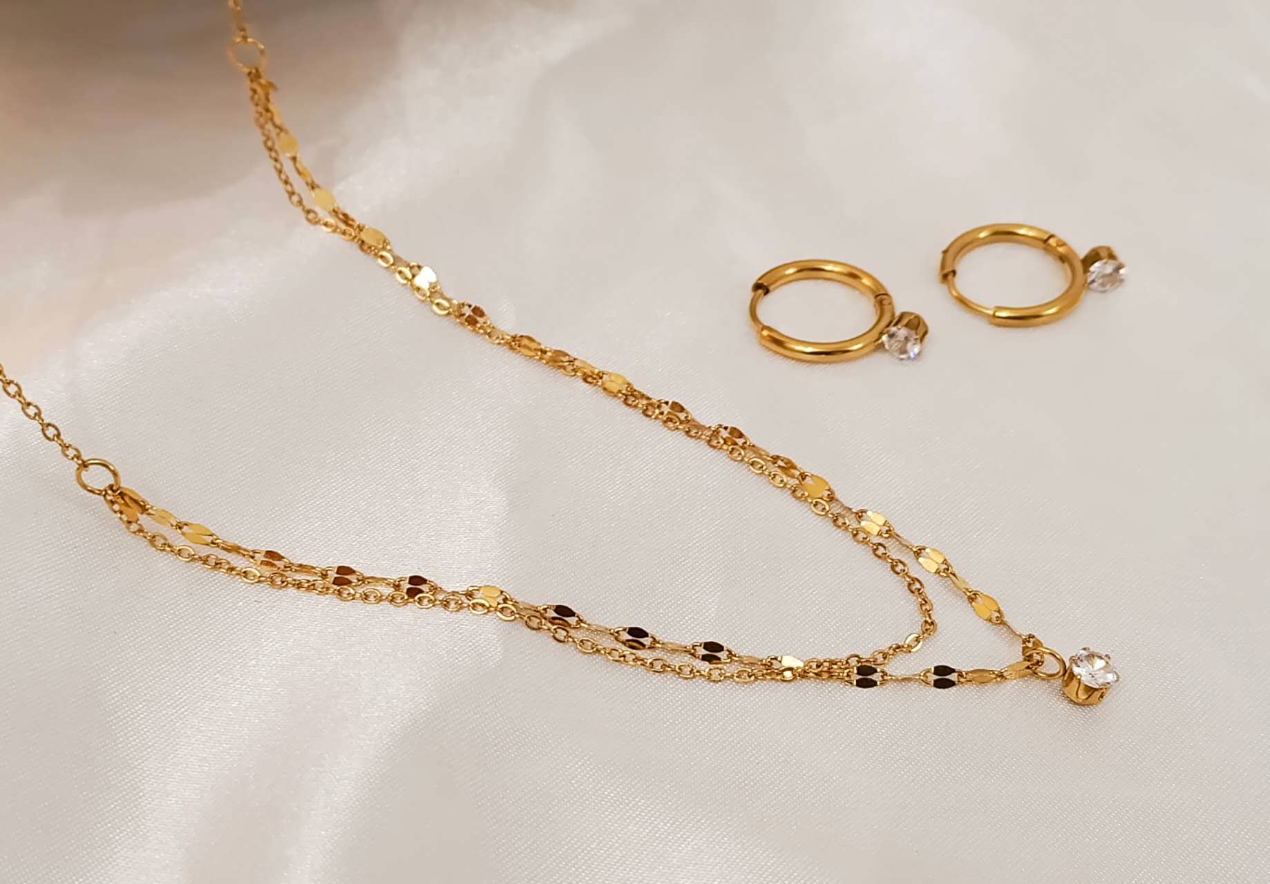 Jewelry set zirconia necklace stainless steel earrings