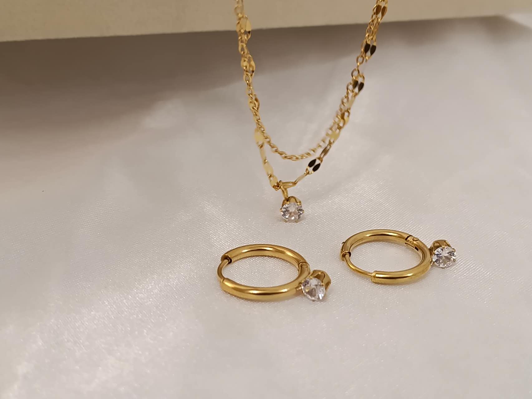 Jewelry set zirconia necklace stainless steel earrings