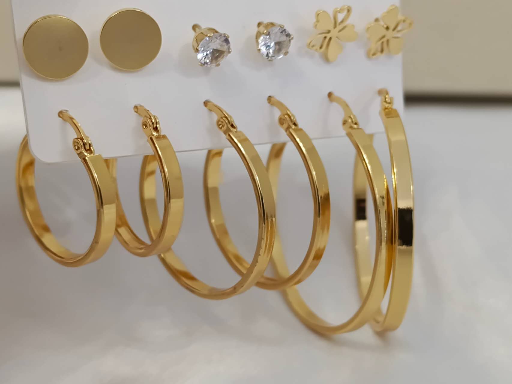 Set of 6 pairs of 18K gold-plated stainless steel earrings