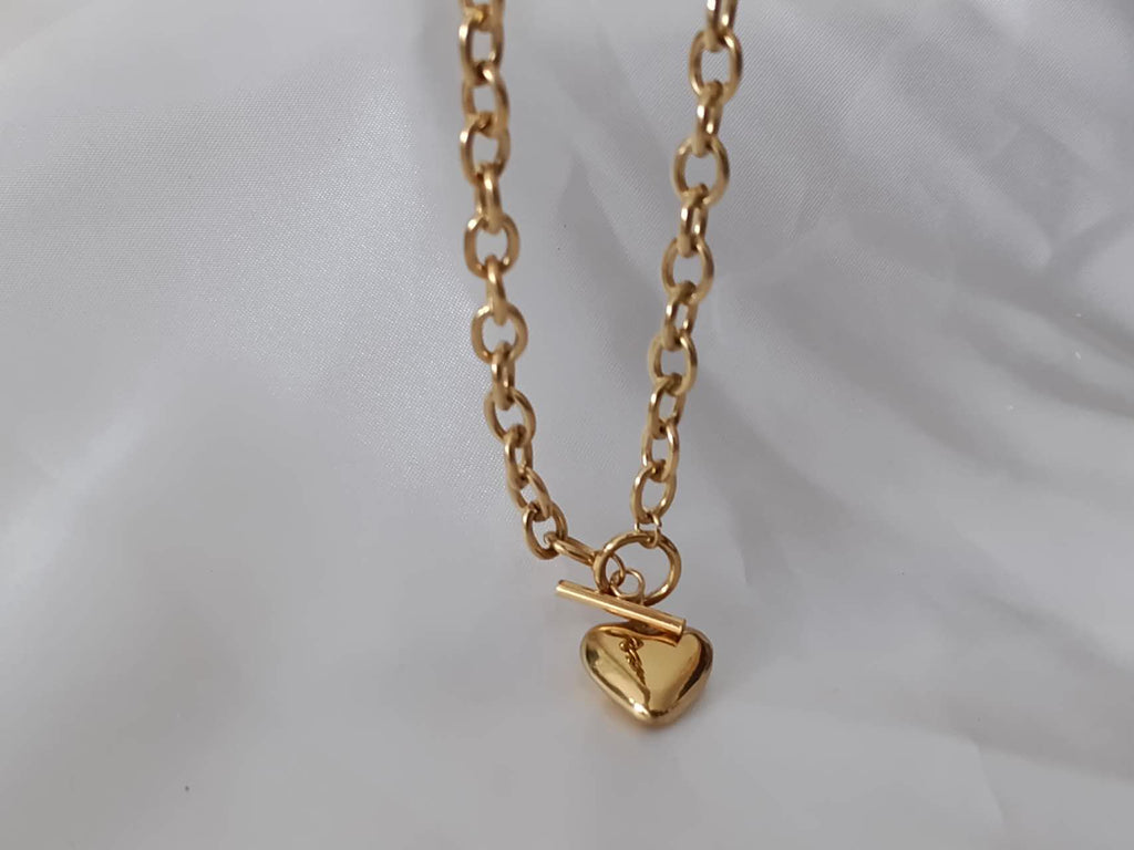 Thick heart necklace stainless steel 18K gold plated