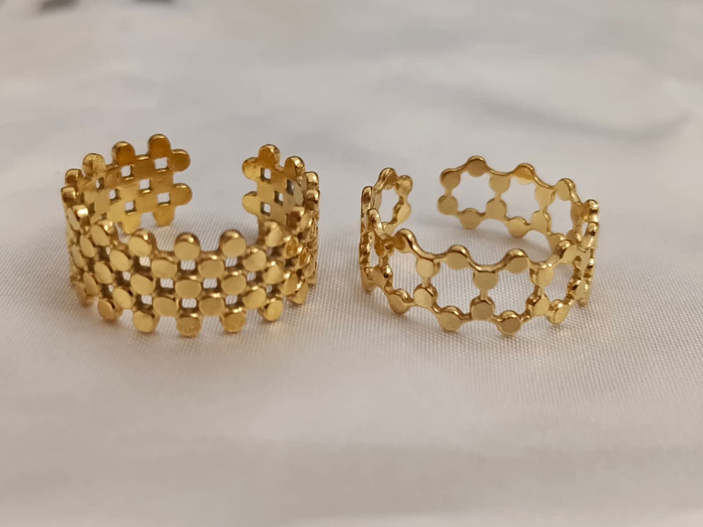 Set of 2 adjustable rings in 18K gold-plated stainless steel