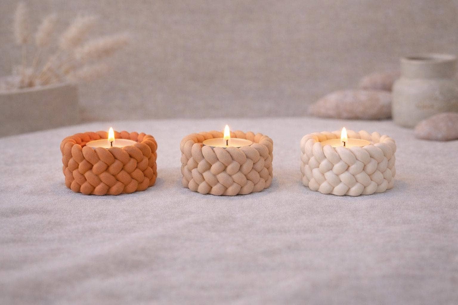 Handmade Braided Rope Tealight Holders Eco Nordic Decor