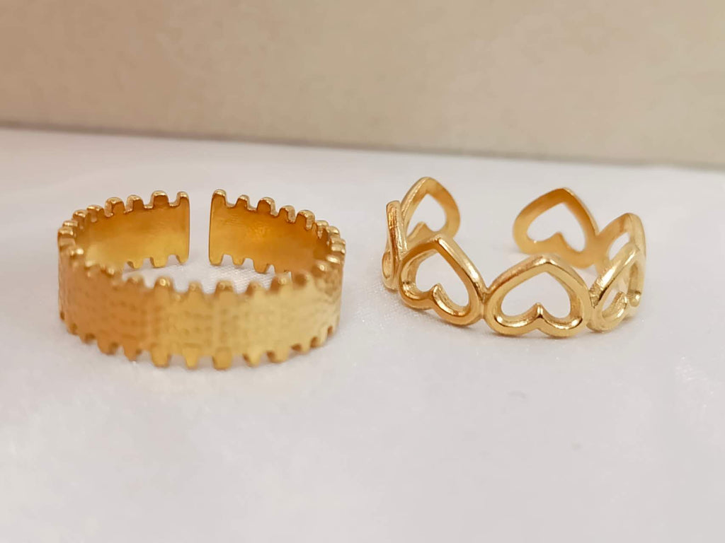 Adjustable heart rings stainless steel 18K gold plated