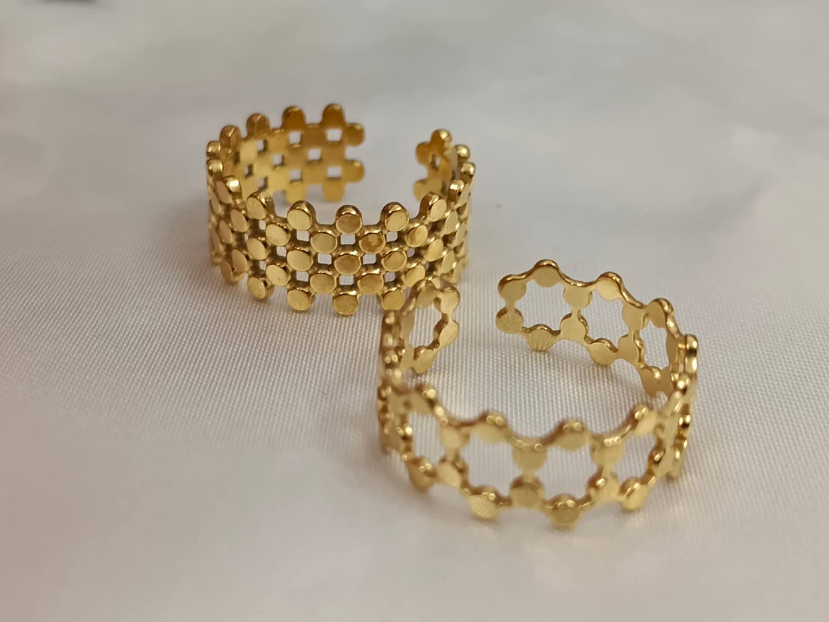 Set of 2 adjustable rings in 18K gold-plated stainless steel