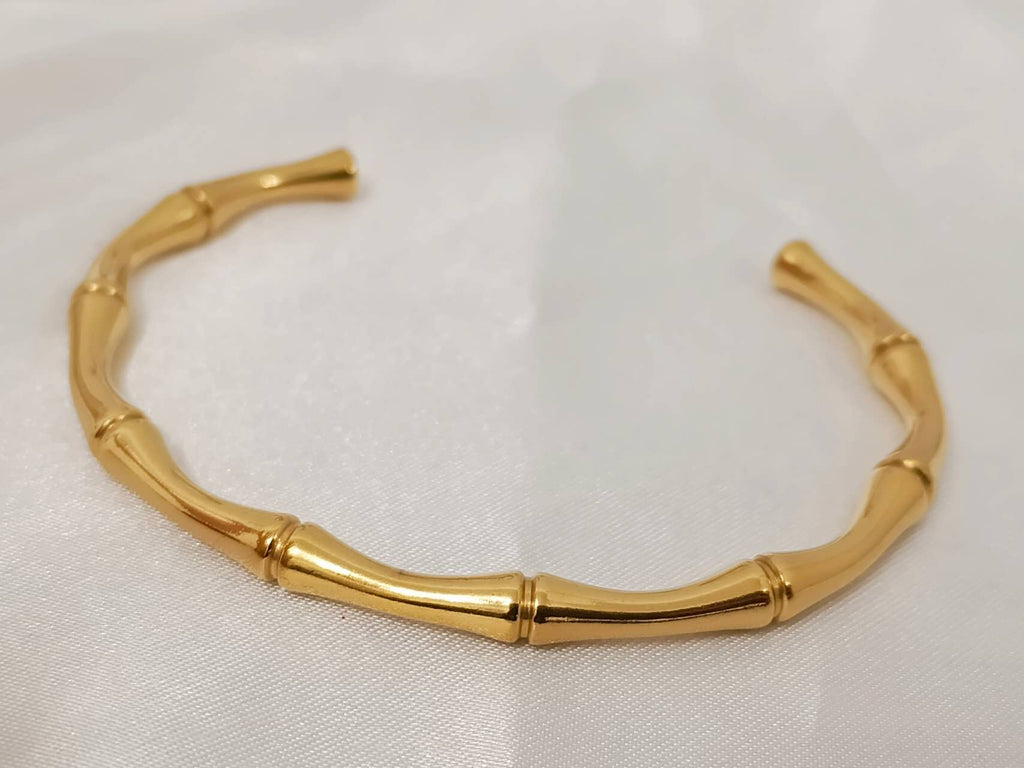 Open bamboo bracelet stainless steel gold plated 18K PVD
