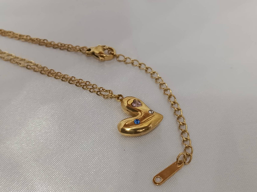 Heart necklace with zirconia, stainless steel, 18K gold PVD plated