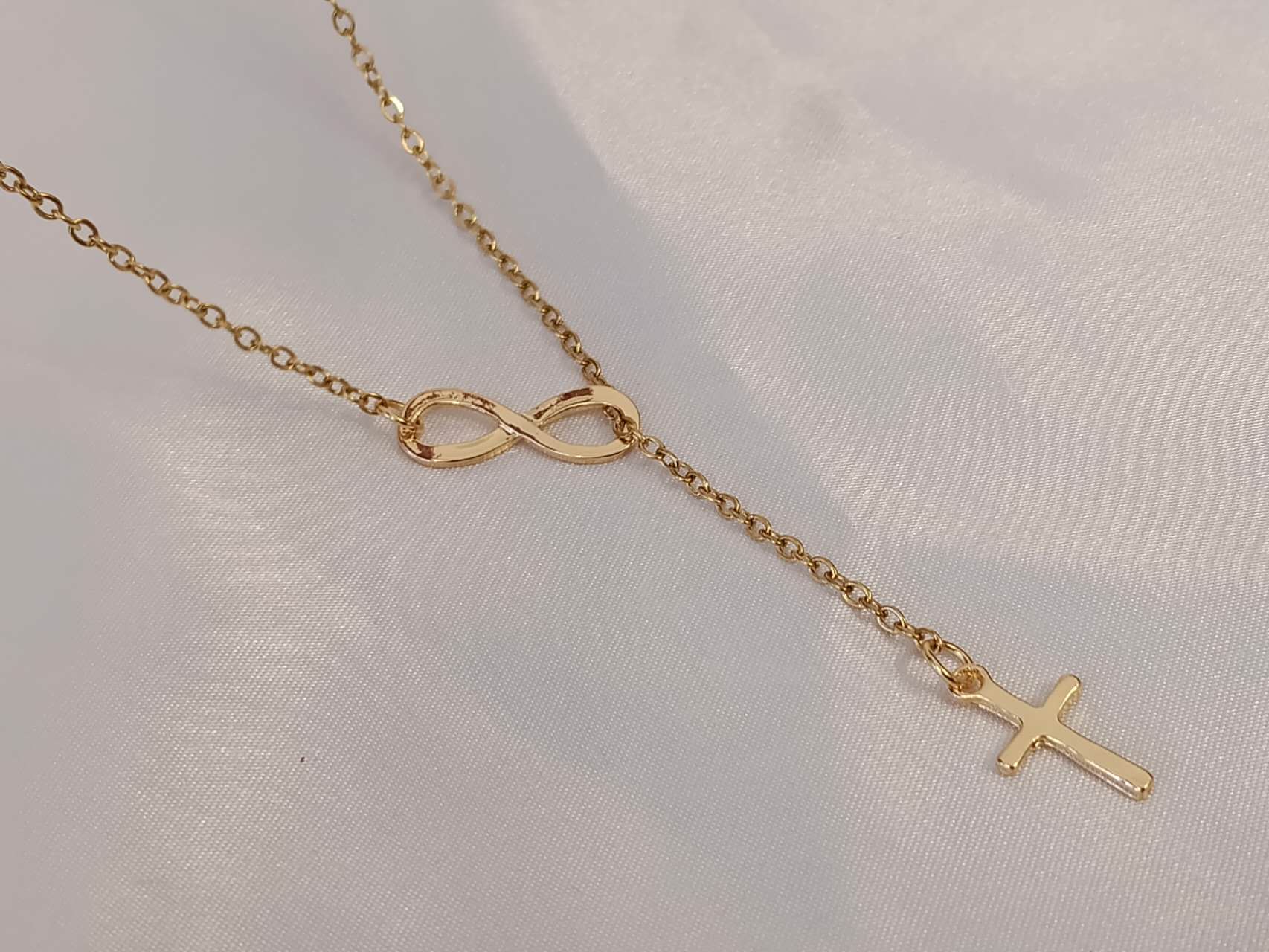 Necklace and cross infinity stainless steel 18K gold plated PVD