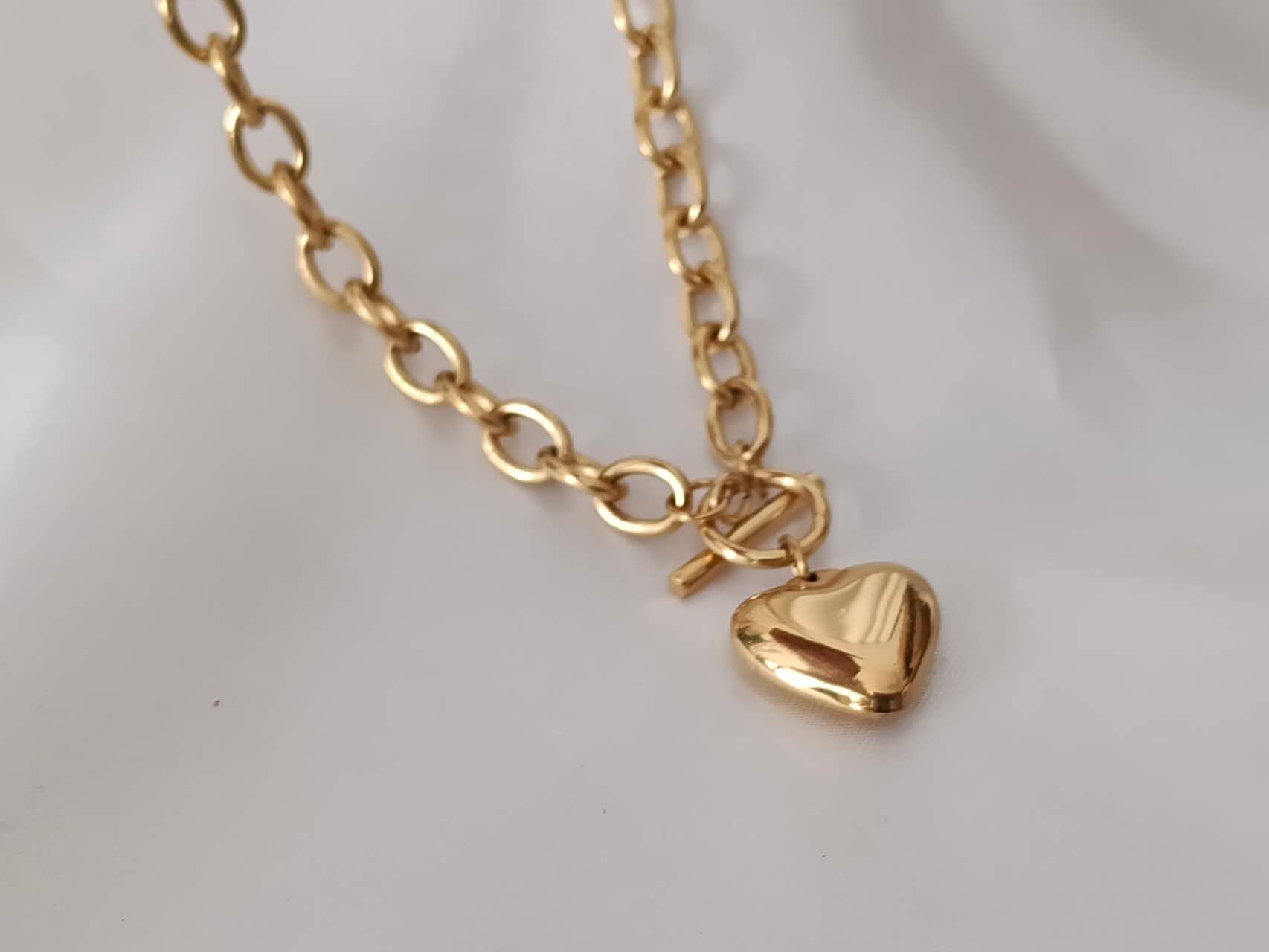 Thick heart necklace stainless steel 18K gold plated