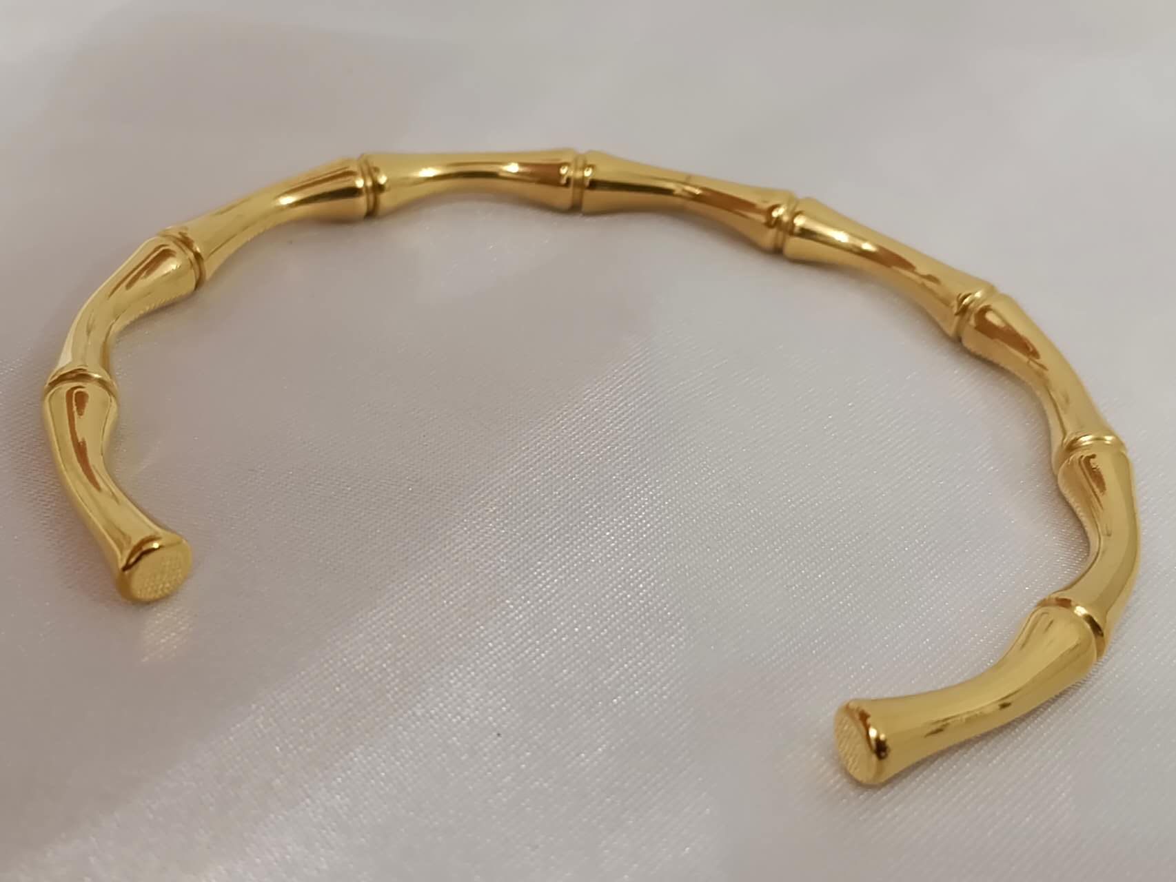 Open bamboo bracelet stainless steel gold plated 18K PVD