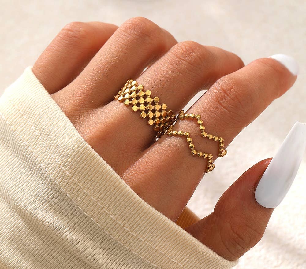 Set of 2 adjustable rings in 18K gold-plated stainless steel