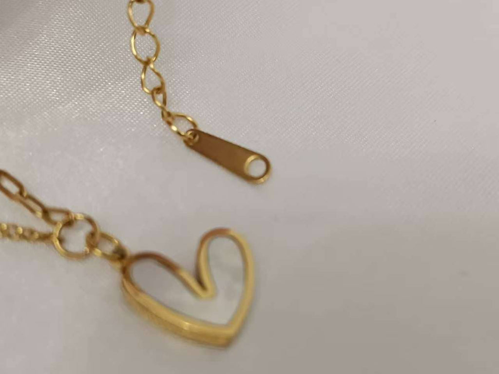 Double heart necklace with mother-of-pearl, stainless steel, 18K gold plated