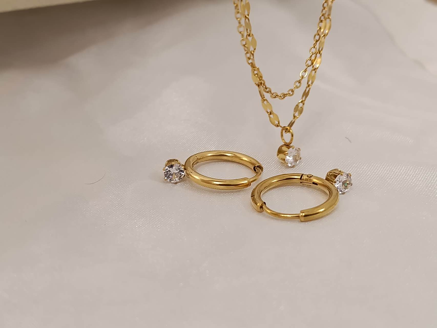 Jewelry set zirconia necklace stainless steel earrings