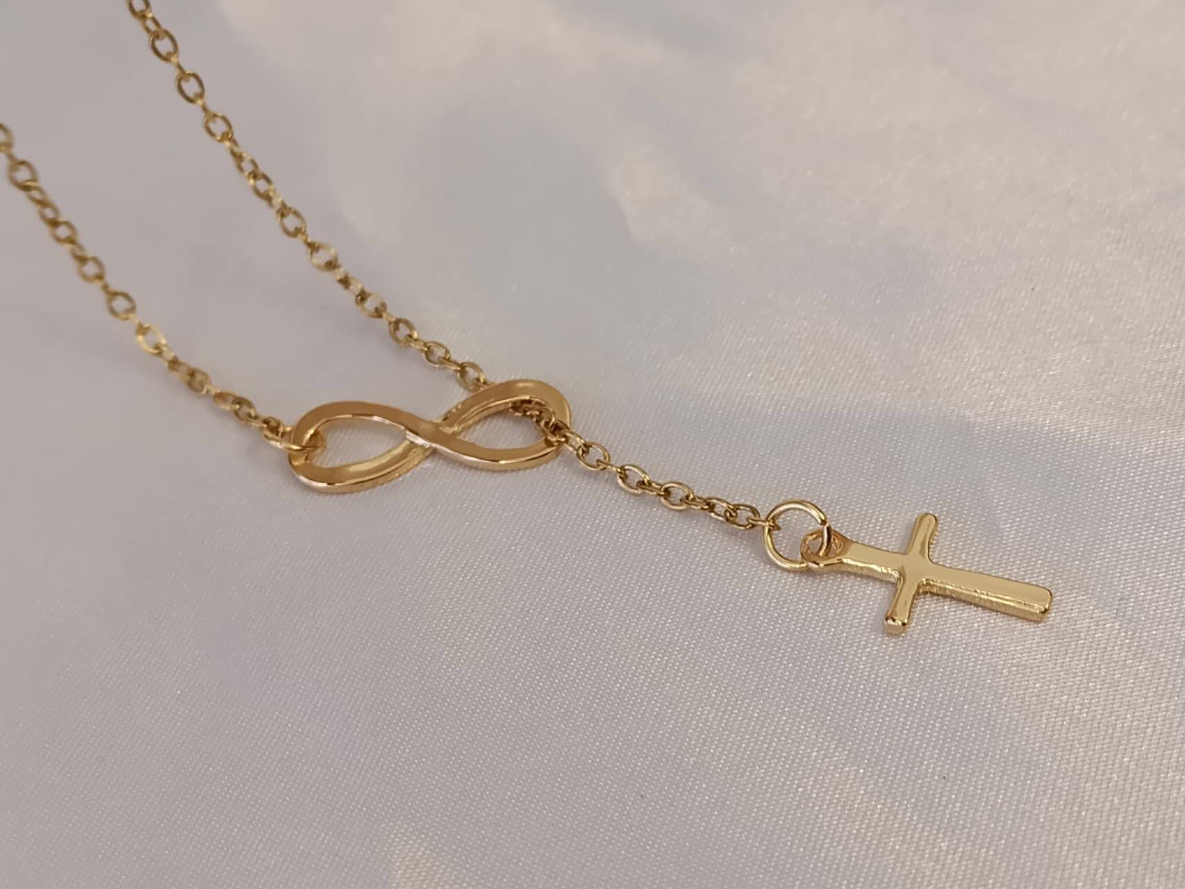 Necklace and cross infinity stainless steel 18K gold plated PVD