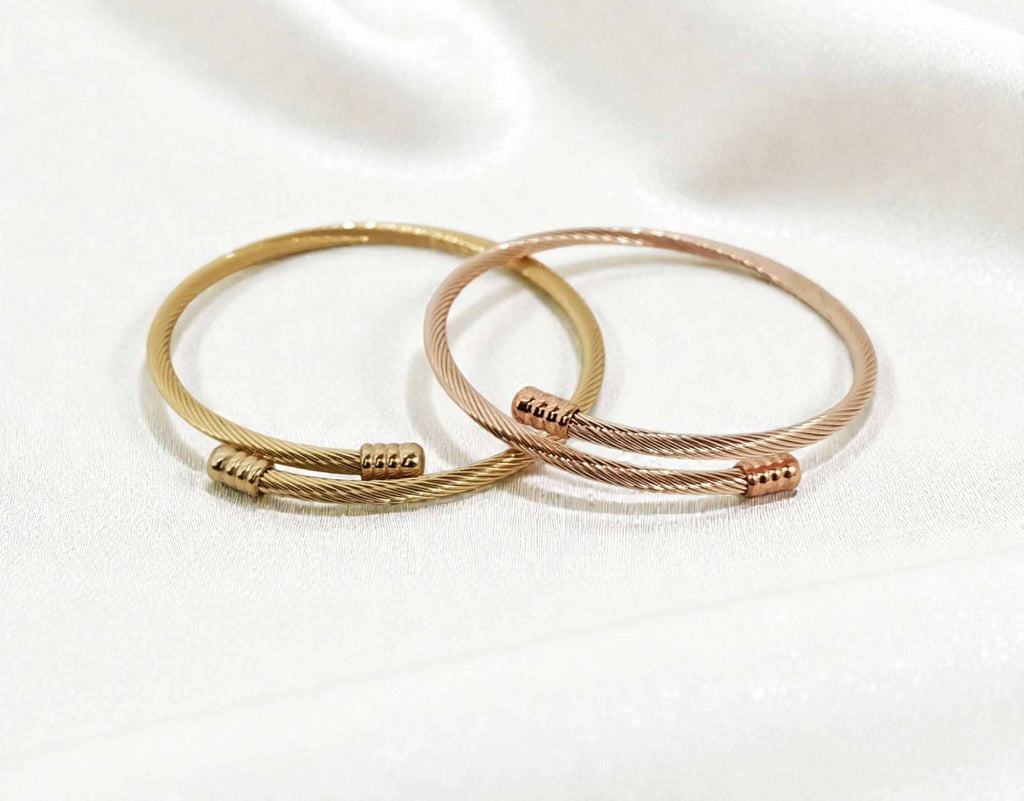 Adjustable open bracelet gold-plated stainless steel