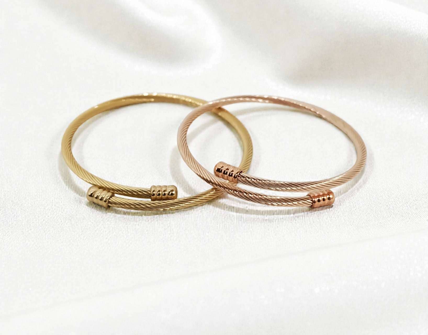 Adjustable open bracelet gold-plated stainless steel