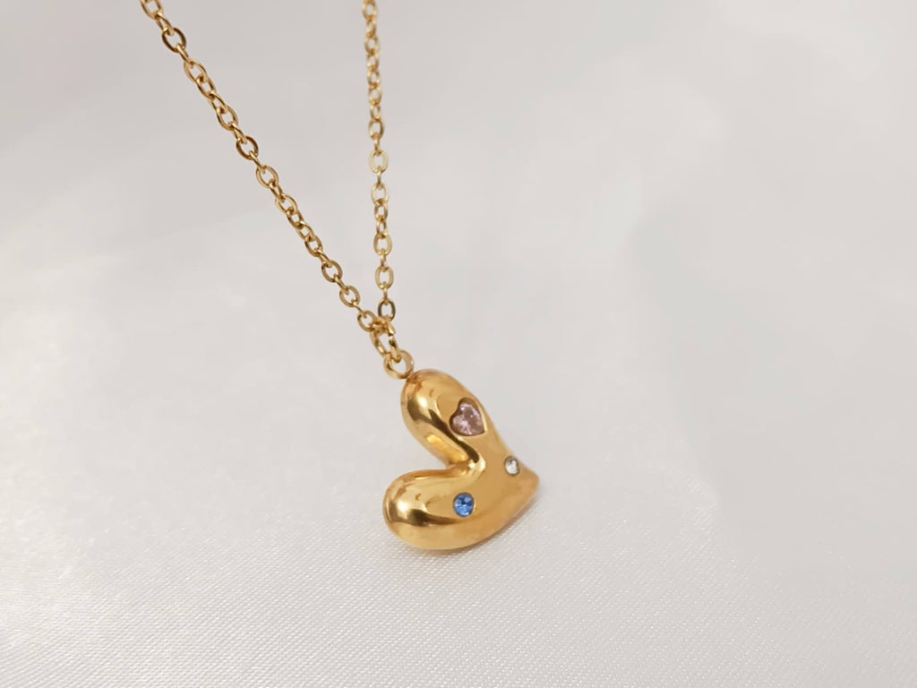 Heart necklace with zirconia, stainless steel, 18K gold PVD plated