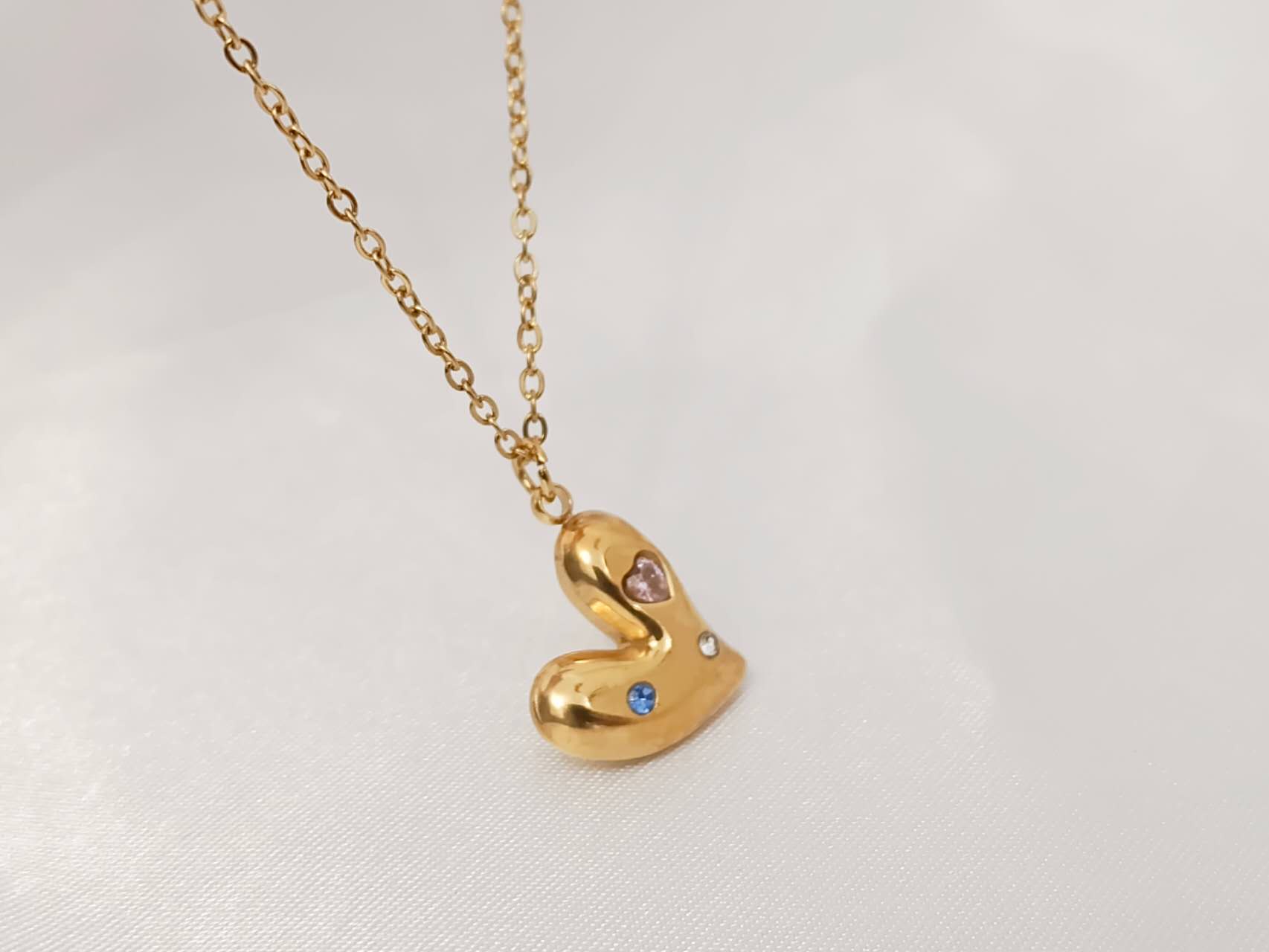 Heart necklace with zirconia, stainless steel, 18K gold PVD plated