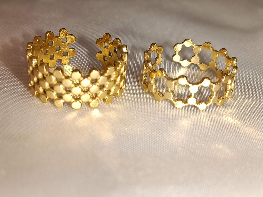 Set of 2 adjustable rings in 18K gold-plated stainless steel