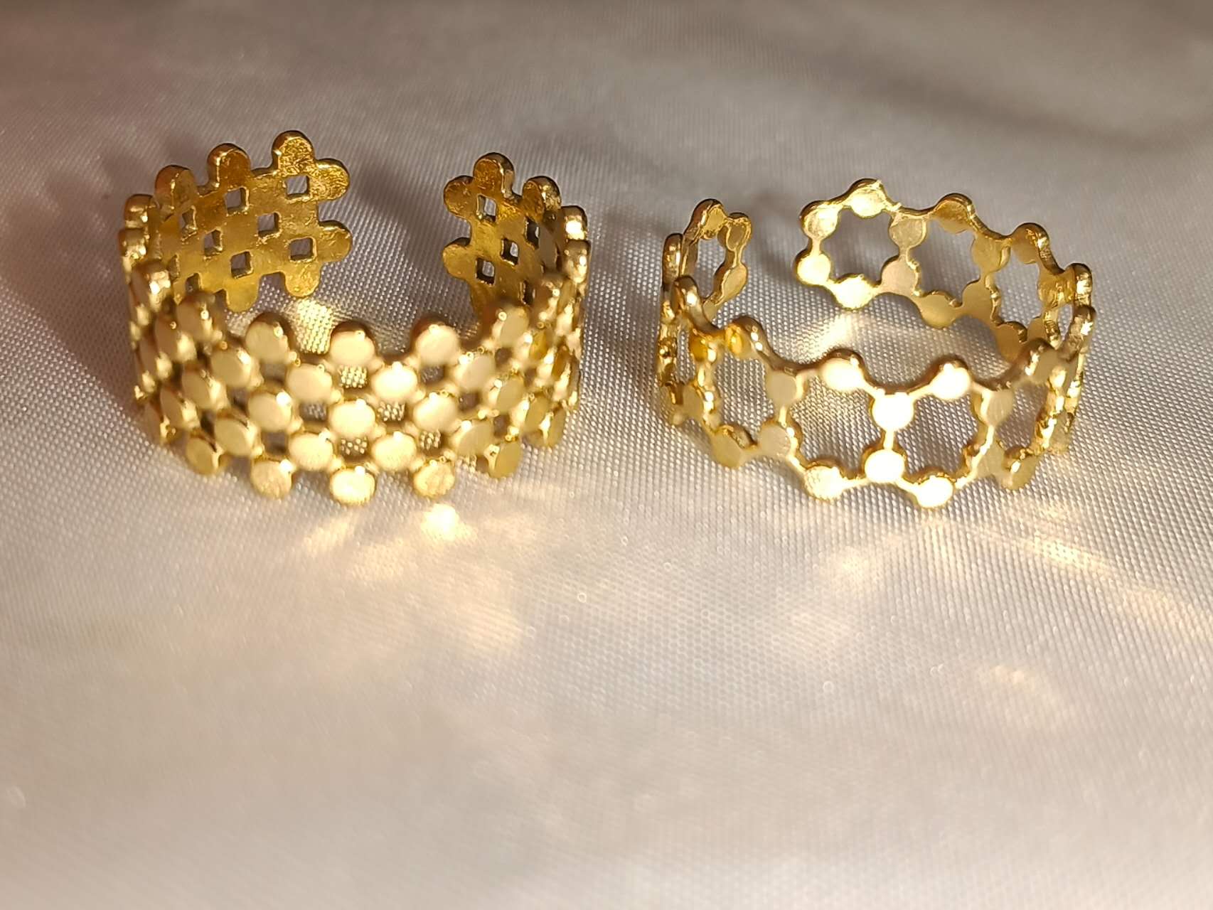 Set of 2 adjustable rings in 18K gold-plated stainless steel