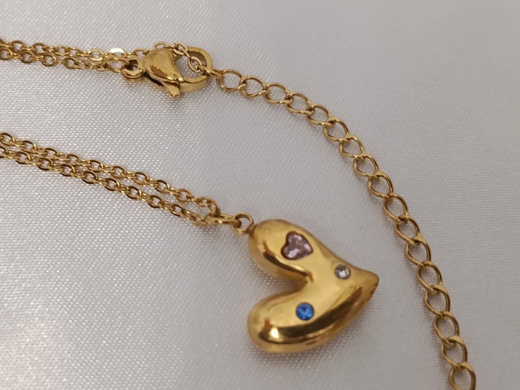 Heart necklace with zirconia, stainless steel, 18K gold PVD plated