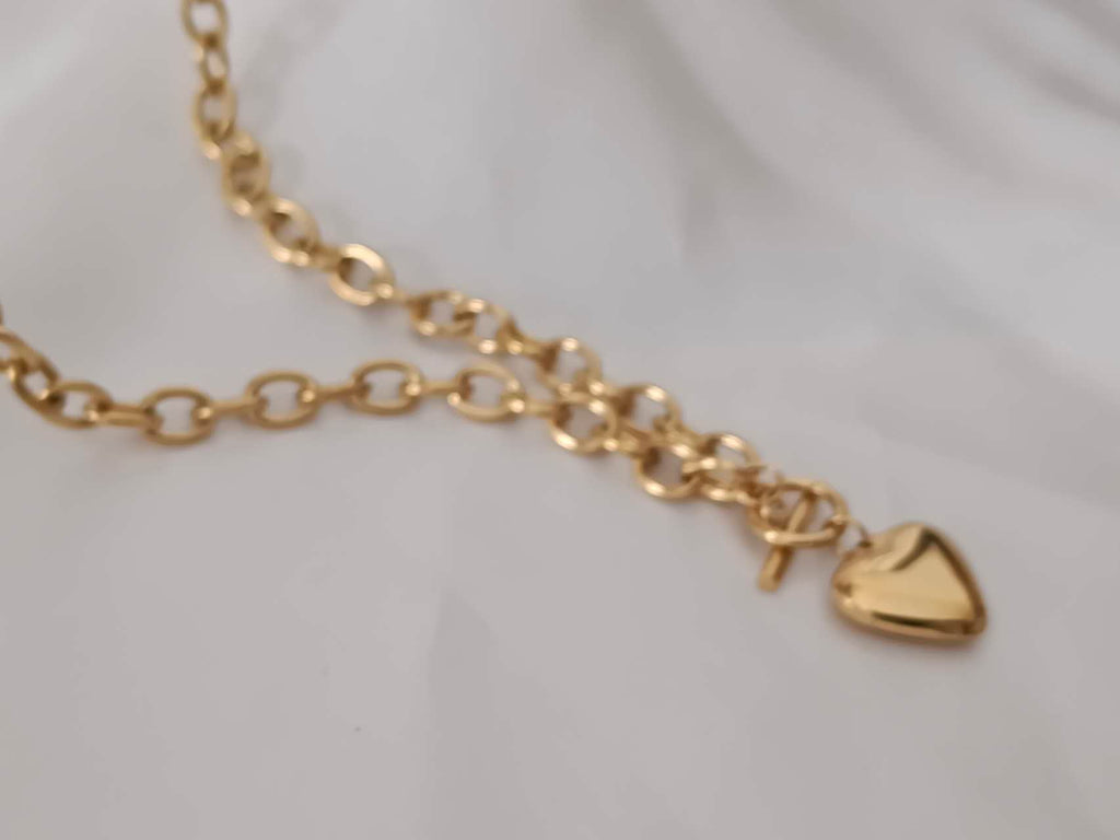 Thick heart necklace stainless steel 18K gold plated